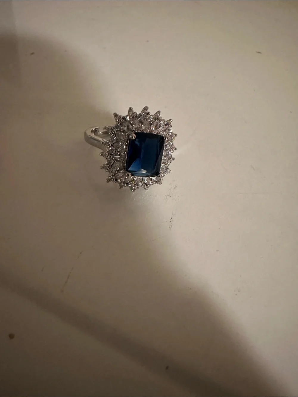 Classic Silvertone Blue Stone Halo Cocktail Ring - Women Jewelry